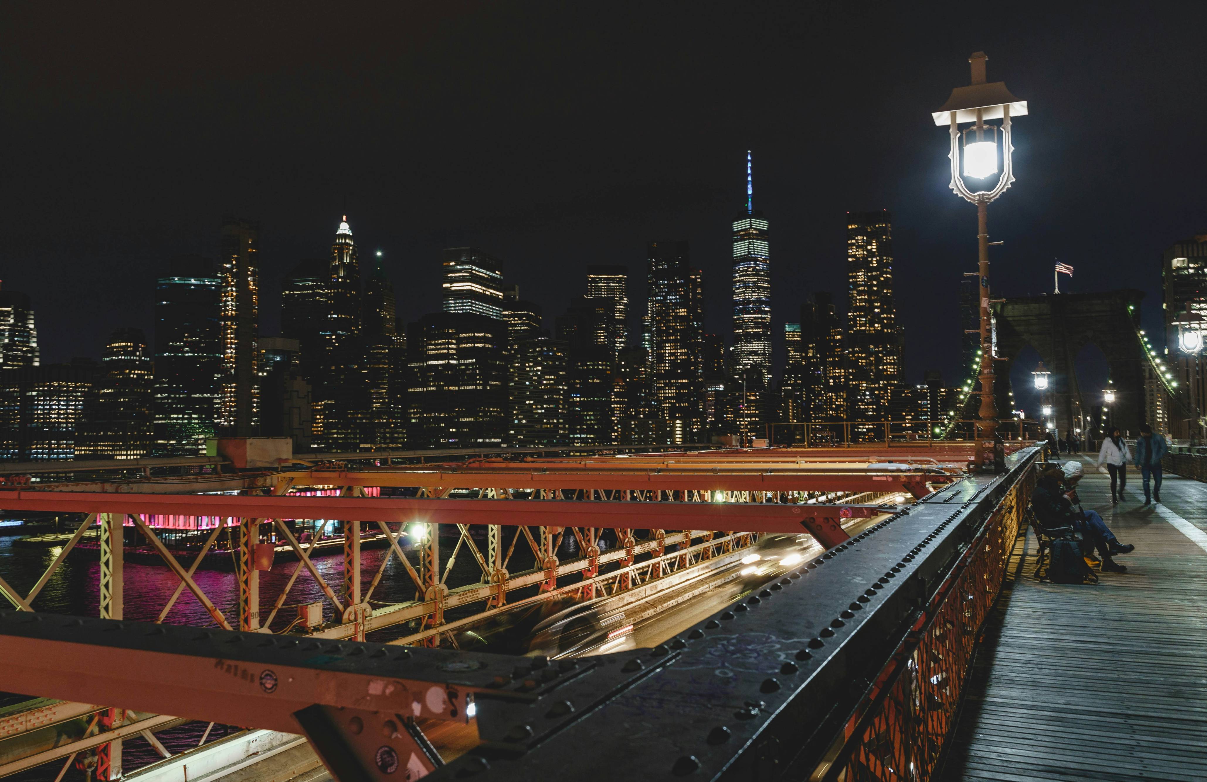 city skyline during night time