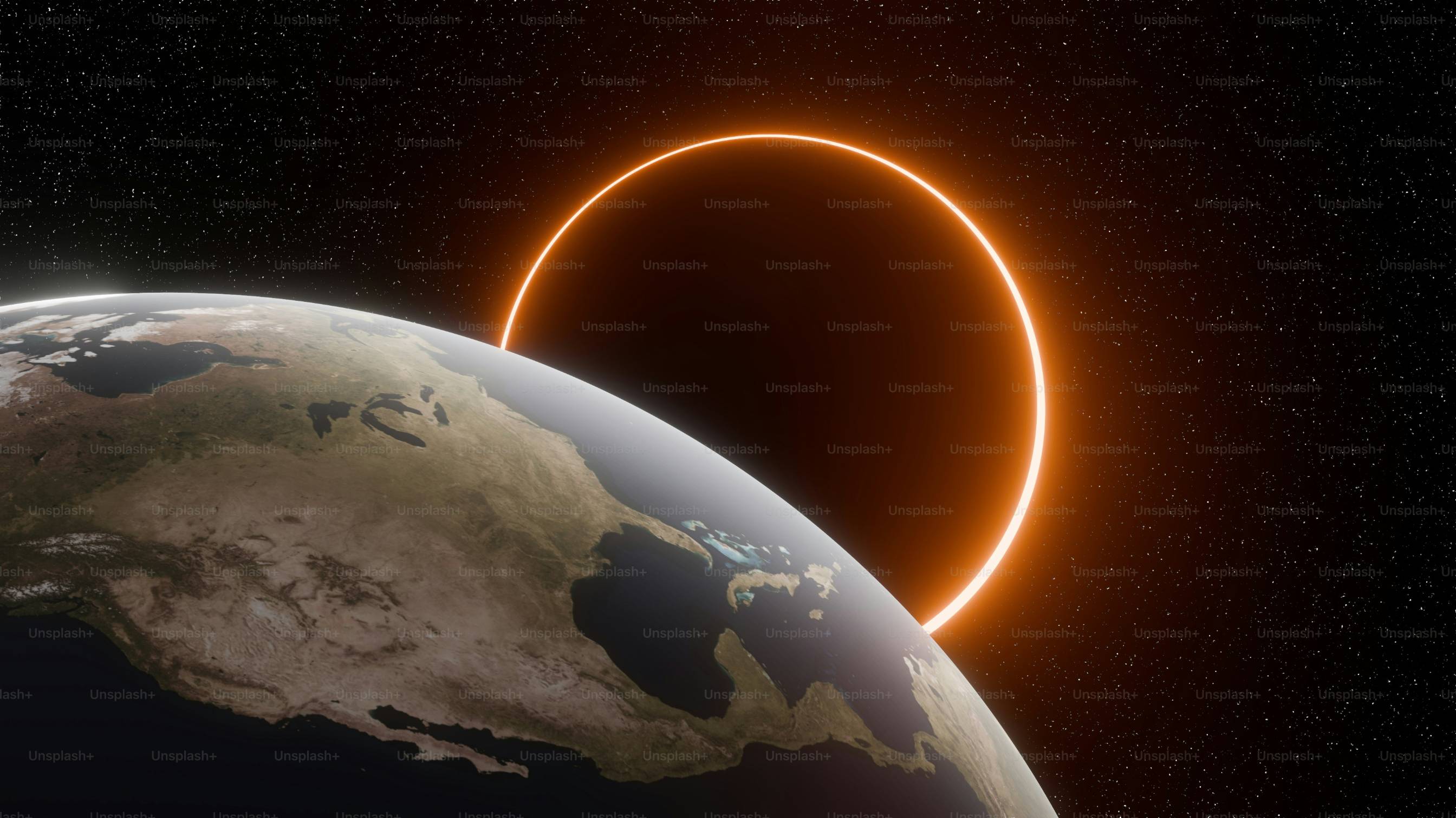 A solar eclipse is seen over the earth